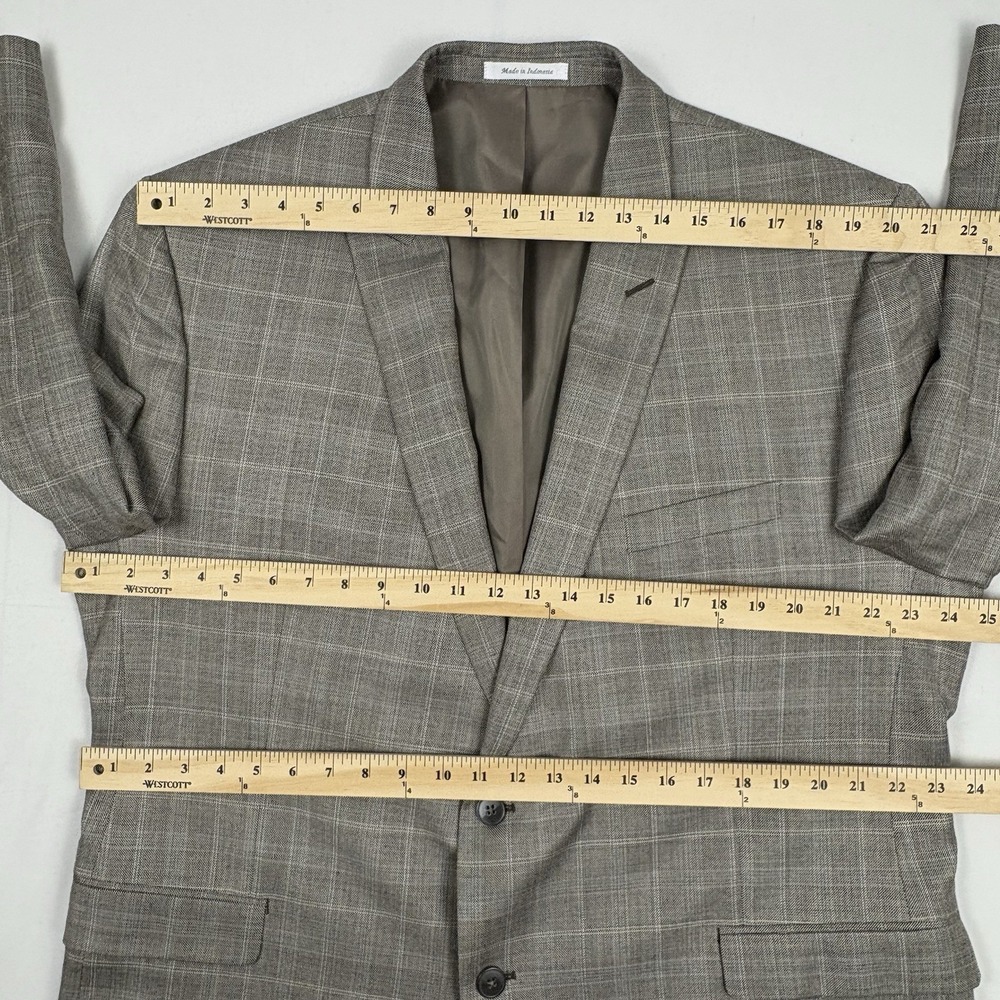 Calvin Klein Birdseye Silk/Wool Blend Sport Coat 48R Gray Tan Windowpane Plaid - Picture 14 of 15